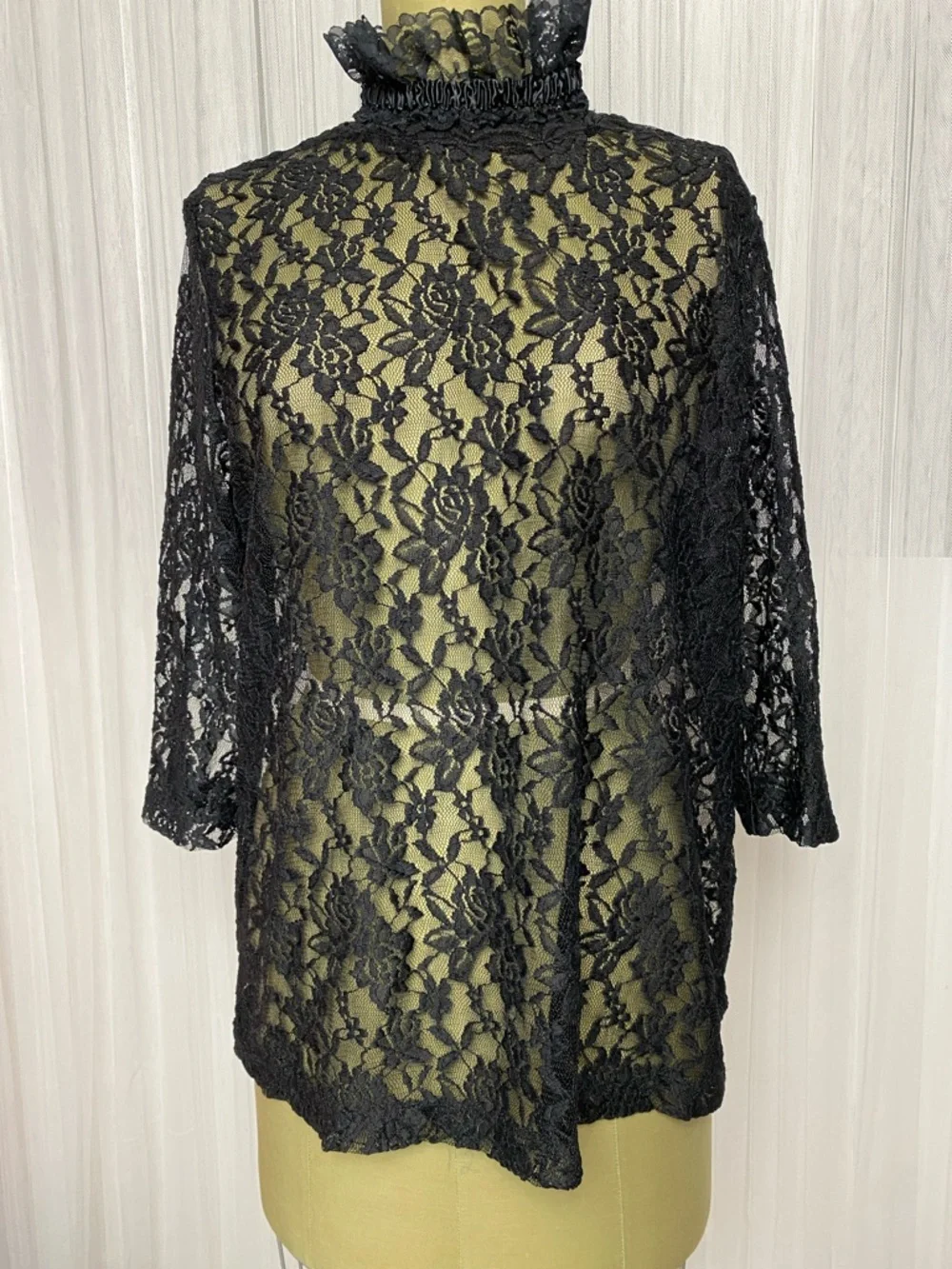 Contemporaine for Simons Black Floral Lace Stretchy Mock Neck Women's Top 2XL - Picture 1 of 8